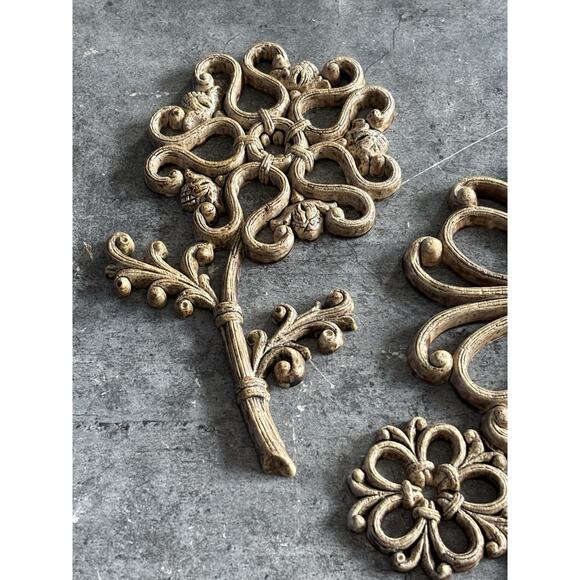 3 Homco Flower Wall Decor, Faux Wood/Wicker, 1978 Vtg Floral - Picture 4 of 9